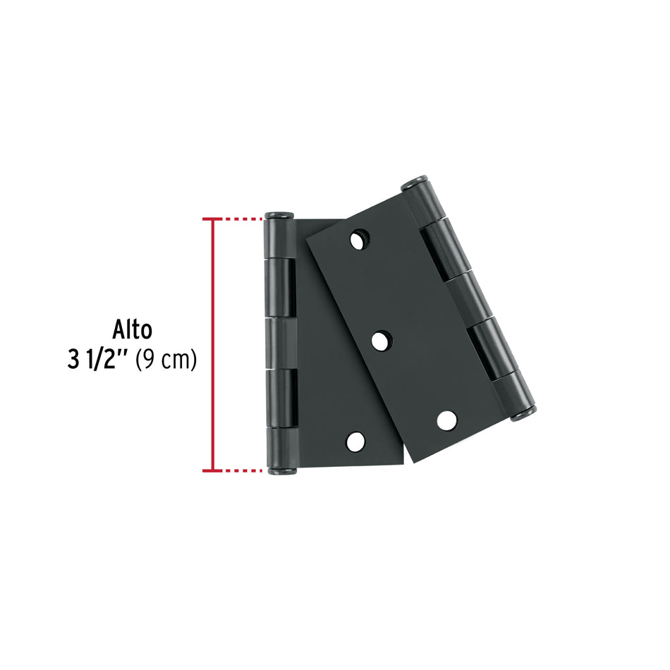 Bolsa c/2 bisagras cuadradas 3-1/2', plana, negro, HERMEX