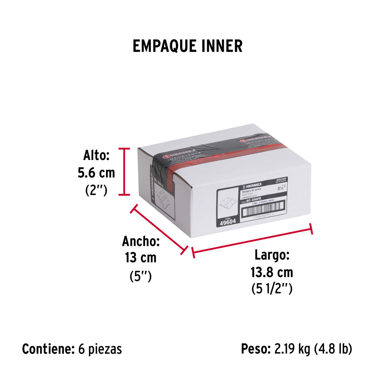 Bolsa c/2 bisagras cuadradas 3-1/2', plana, negro, HERMEX