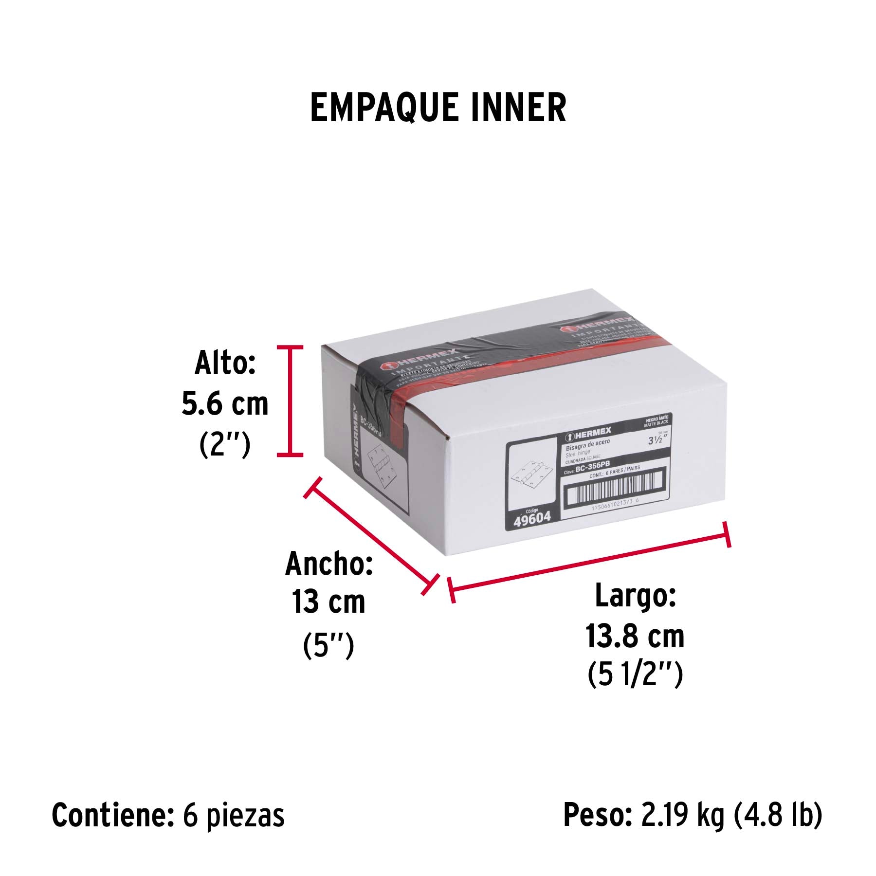 Bolsa c/2 bisagras cuadradas 3-1/2', plana, negro, HERMEX