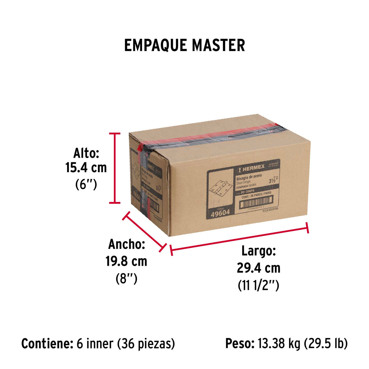 Bolsa c/2 bisagras cuadradas 3-1/2', plana, negro, HERMEX