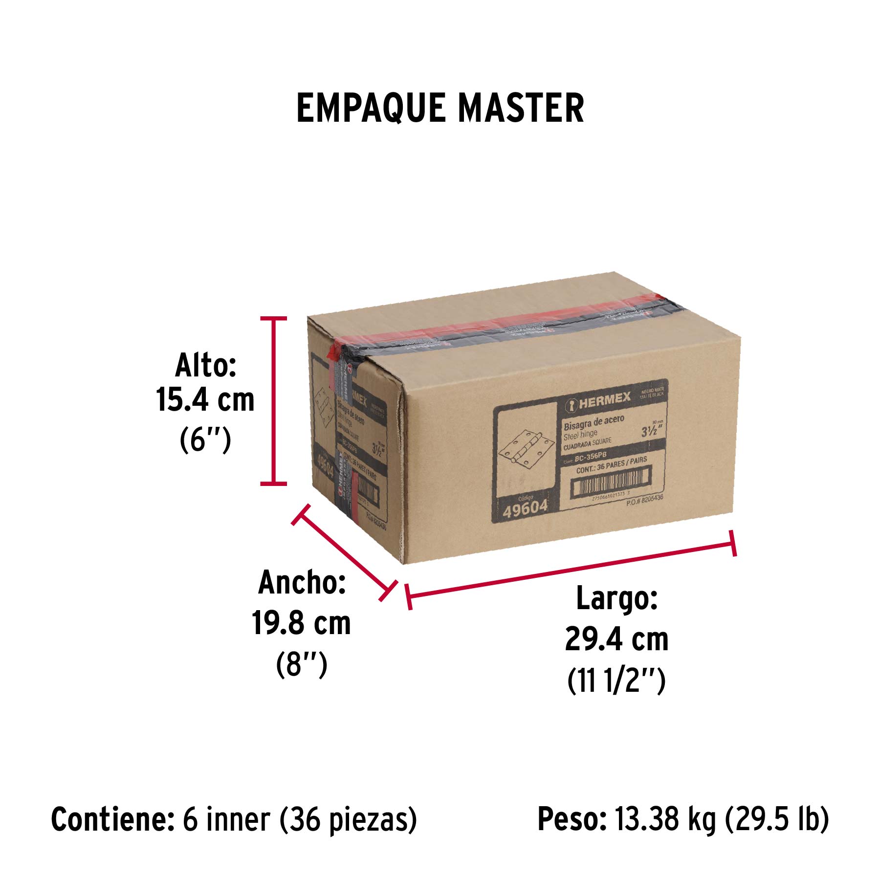 Bolsa c/2 bisagras cuadradas 3-1/2', plana, negro, HERMEX