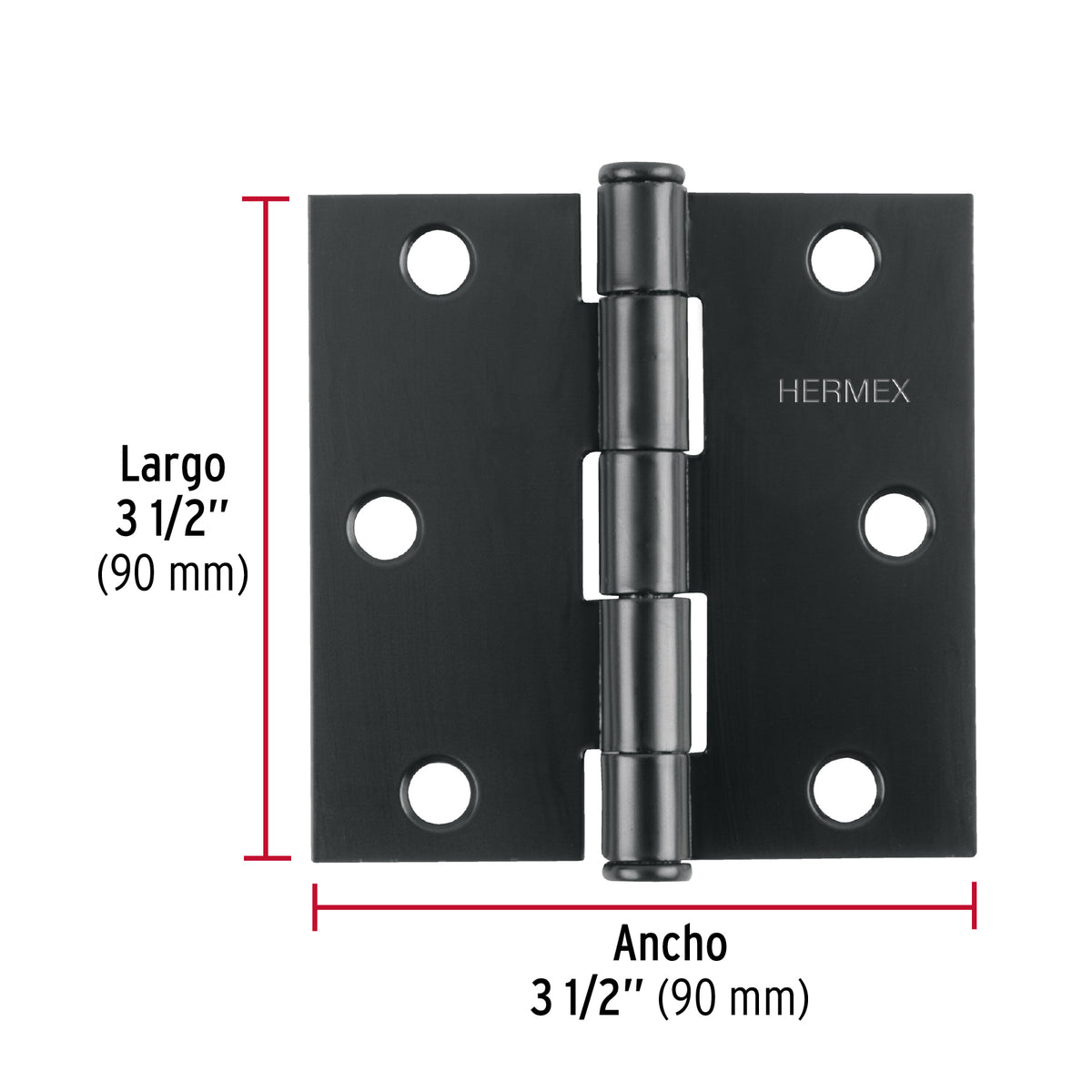 Bisagra cuadrada 3 1/2" negro mate cabeza plana HERMEX