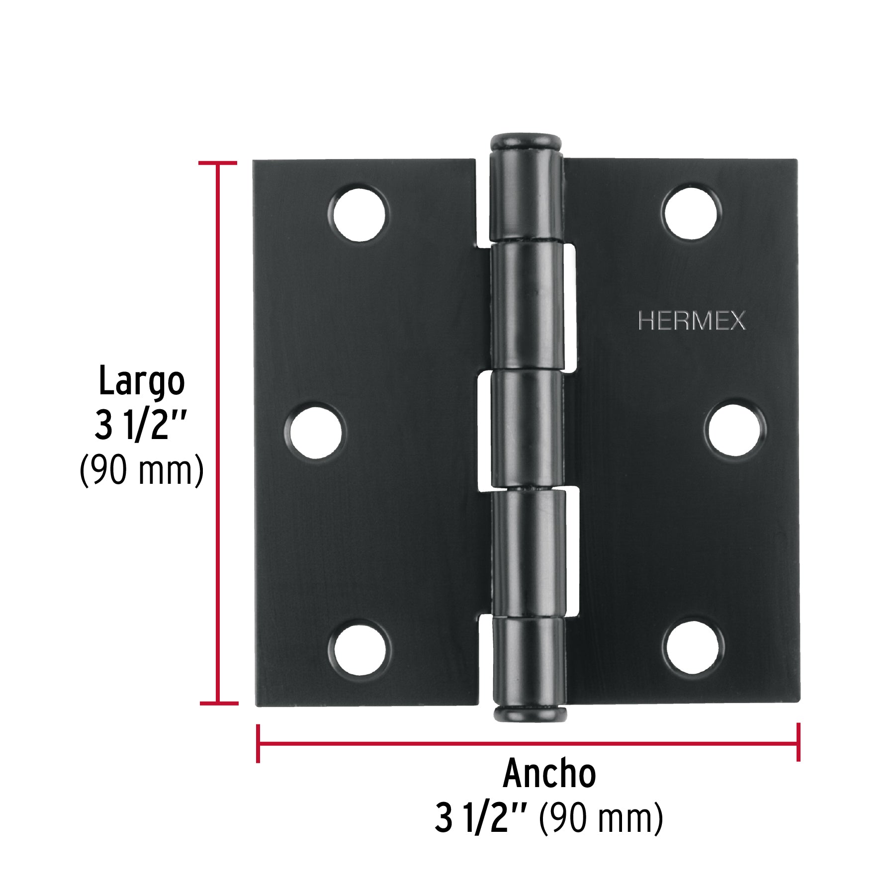 Bisagra cuadrada 3 1/2" negro mate cabeza plana HERMEX