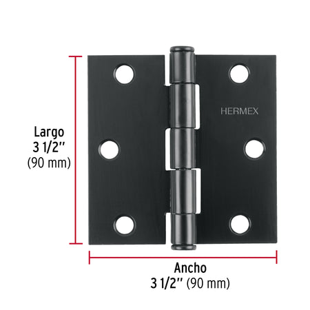 Bisagra cuadrada 3 1/2" negro mate cabeza plana HERMEX