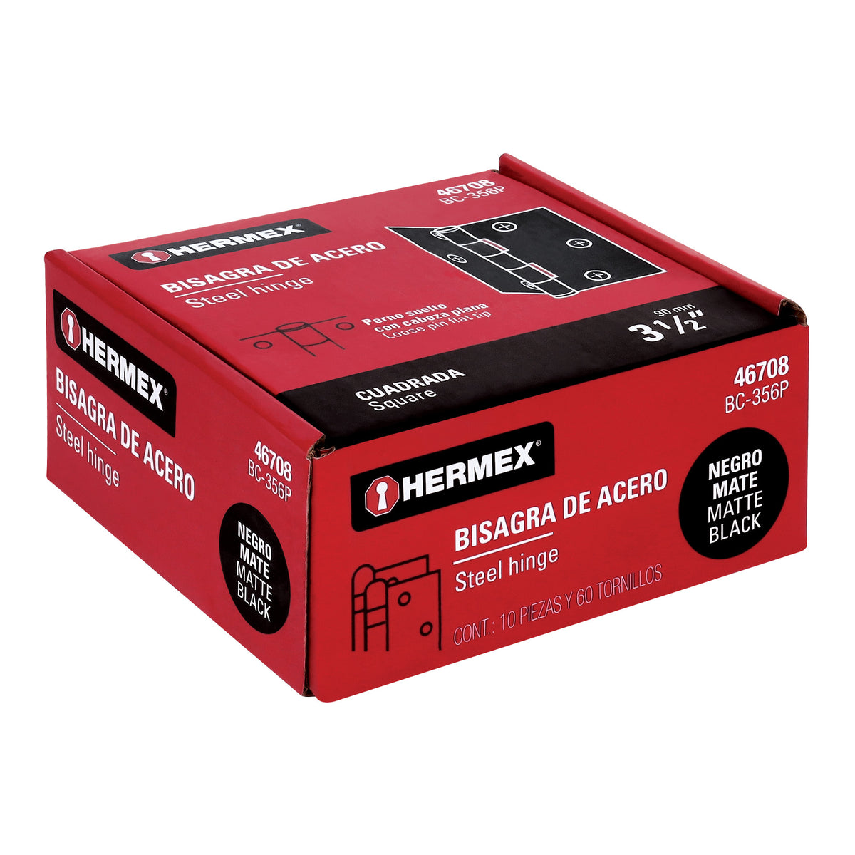 Bisagra cuadrada 3 1/2" negro mate cabeza plana HERMEX