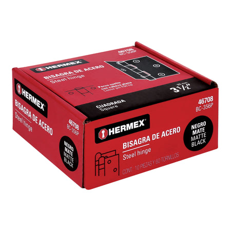 Bisagra cuadrada 3 1/2" negro mate cabeza plana HERMEX