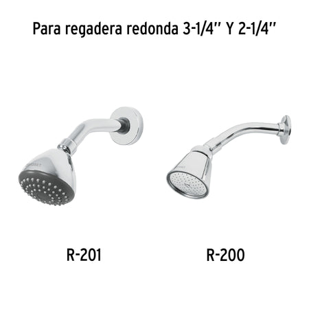 Brazo y chapetón para regadera, latón, cromo, ELEMENT