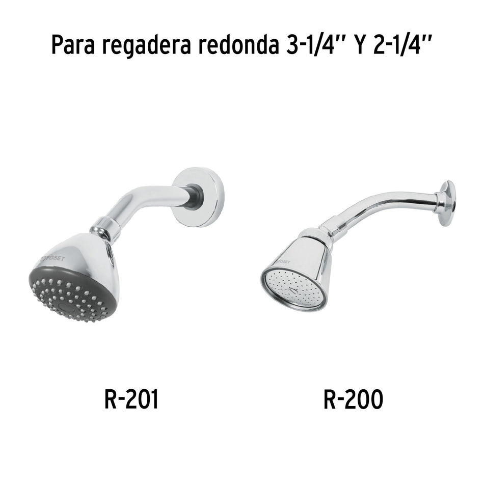 Brazo y chapetón para regadera, latón, cromo, ELEMENT