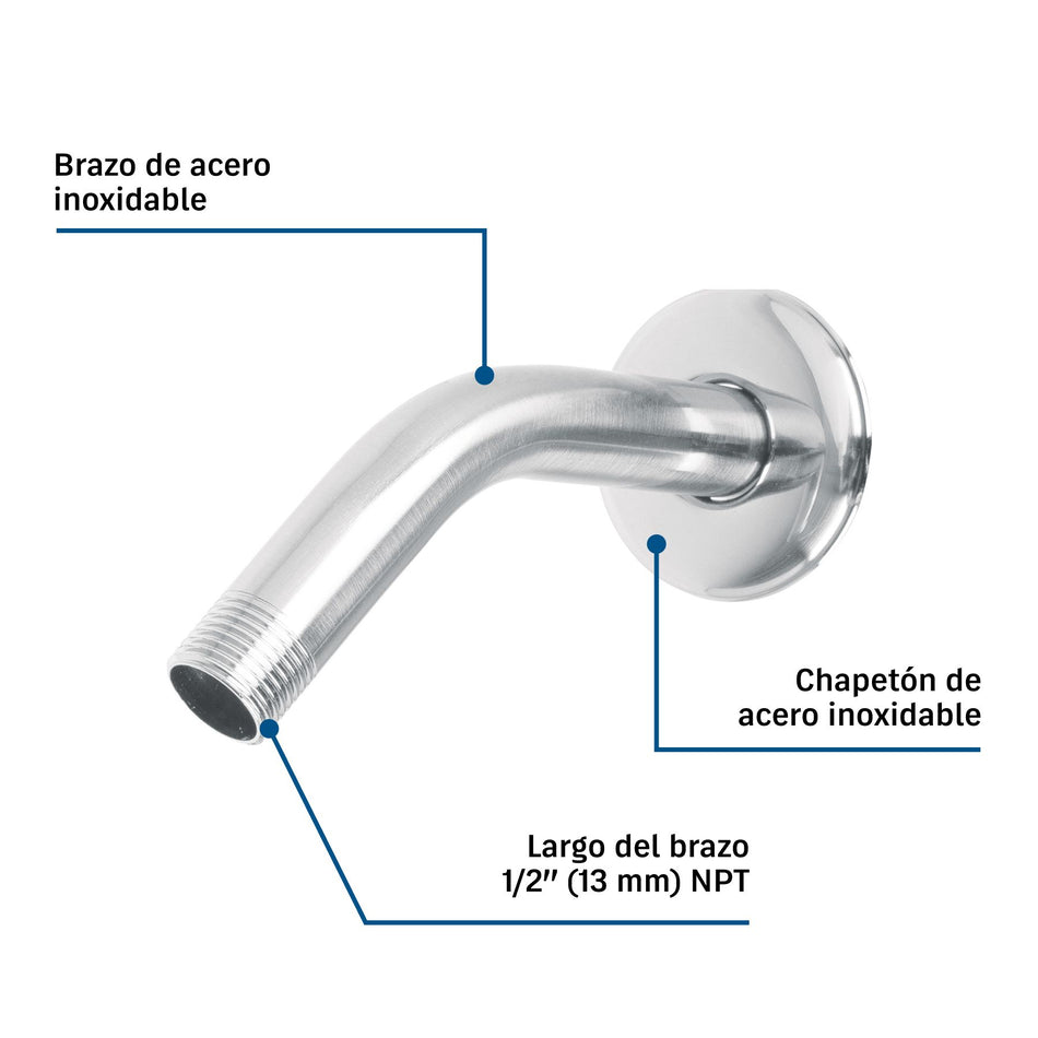 Brazo y chapetón para regadera, blíster, cromo, FOSET BASIC