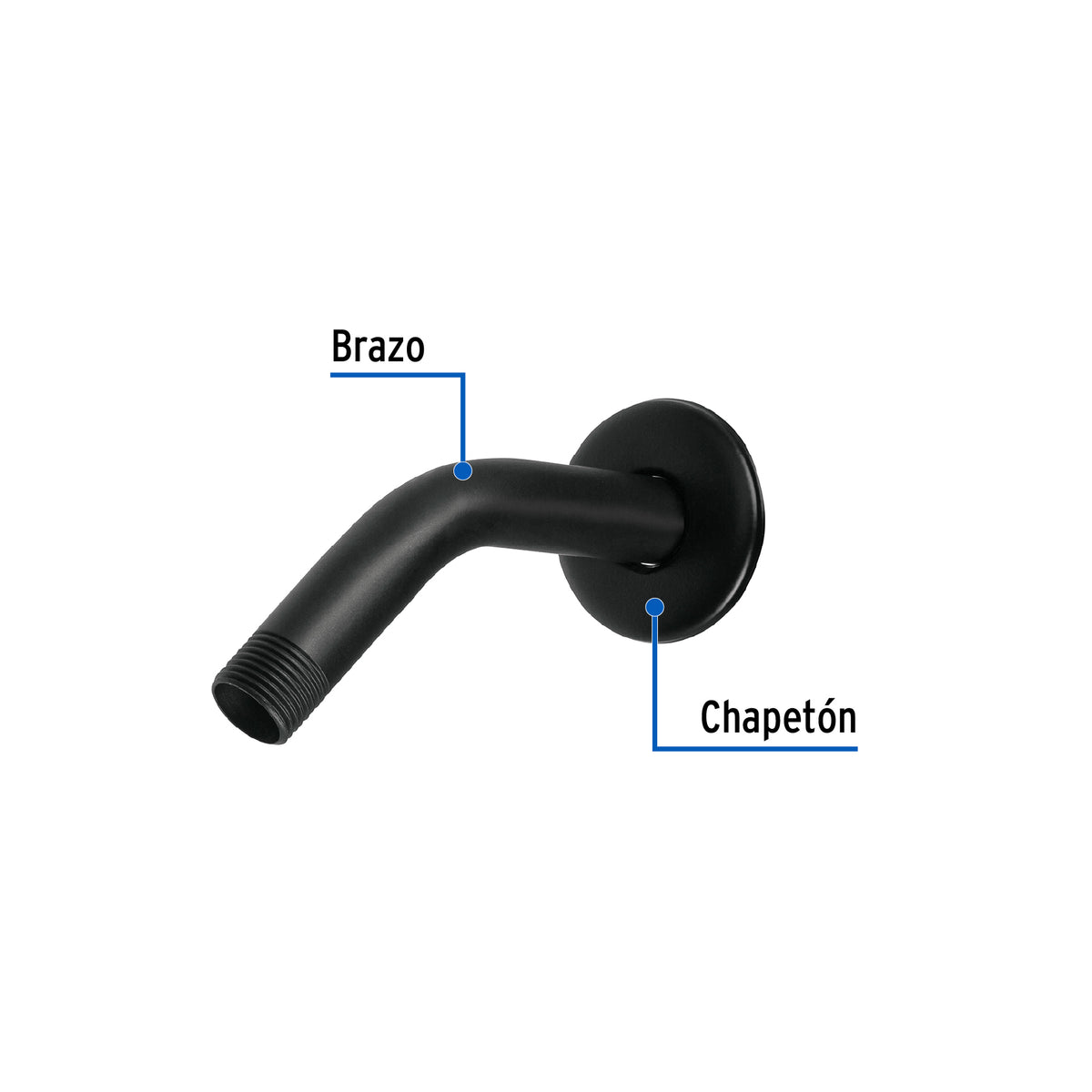 Brazo corto con chapeton para regadera negro mate AQUA