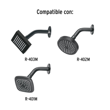 Brazo corto con chapeton para regadera negro mate AQUA