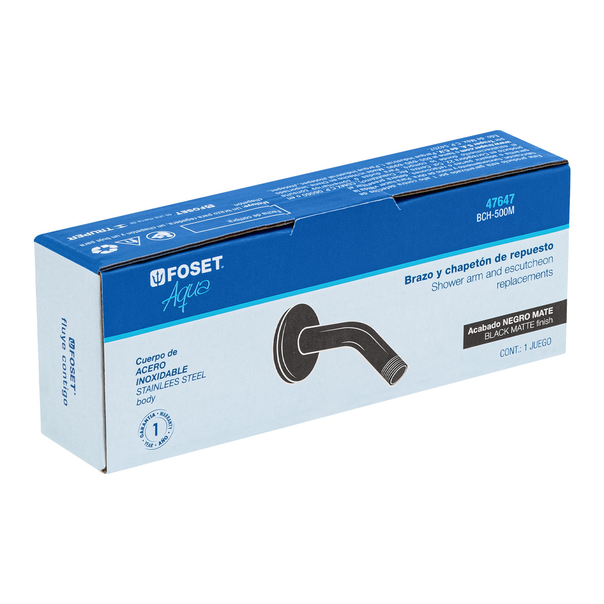 Brazo corto con chapeton para regadera negro mate AQUA