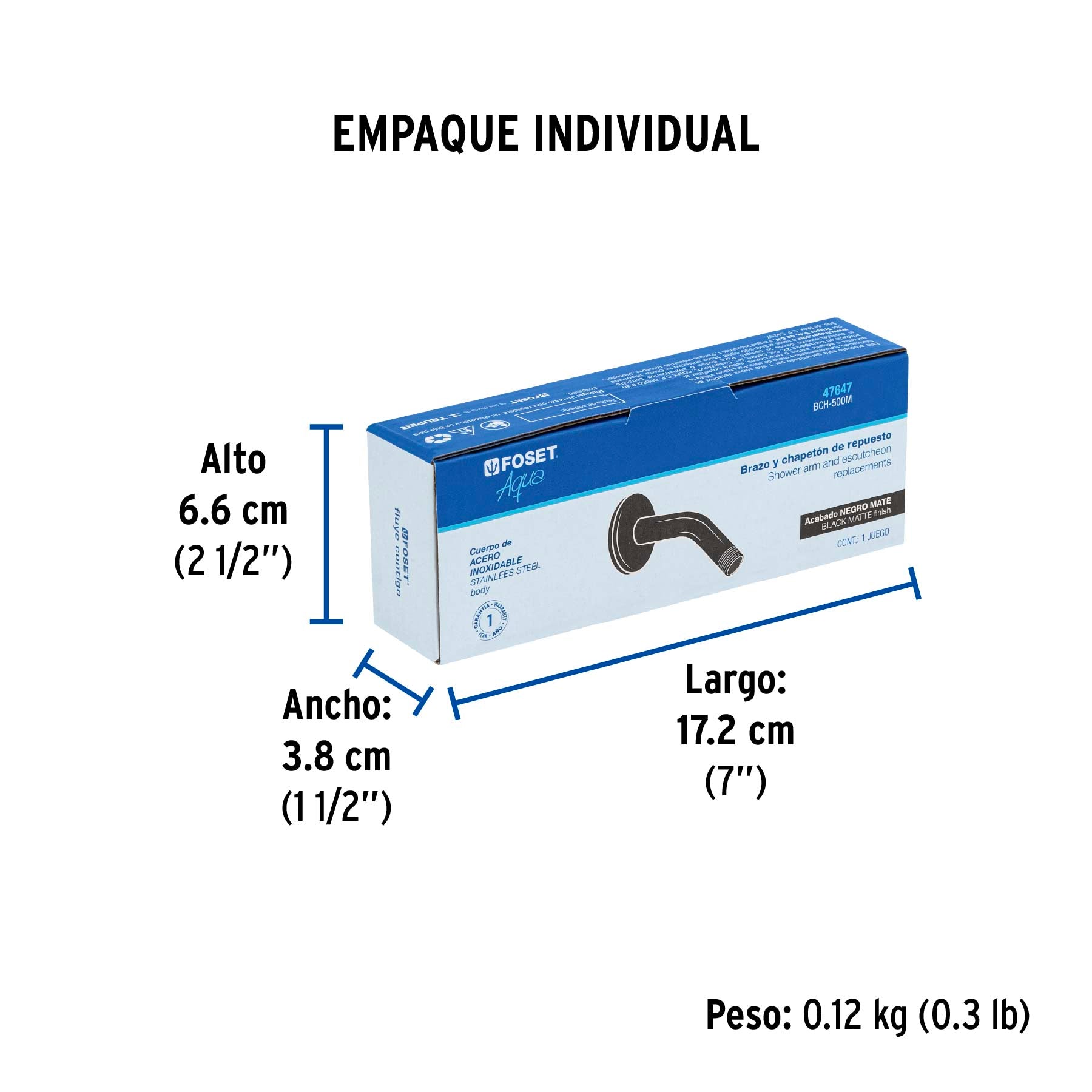 Brazo corto con chapeton para regadera negro mate AQUA