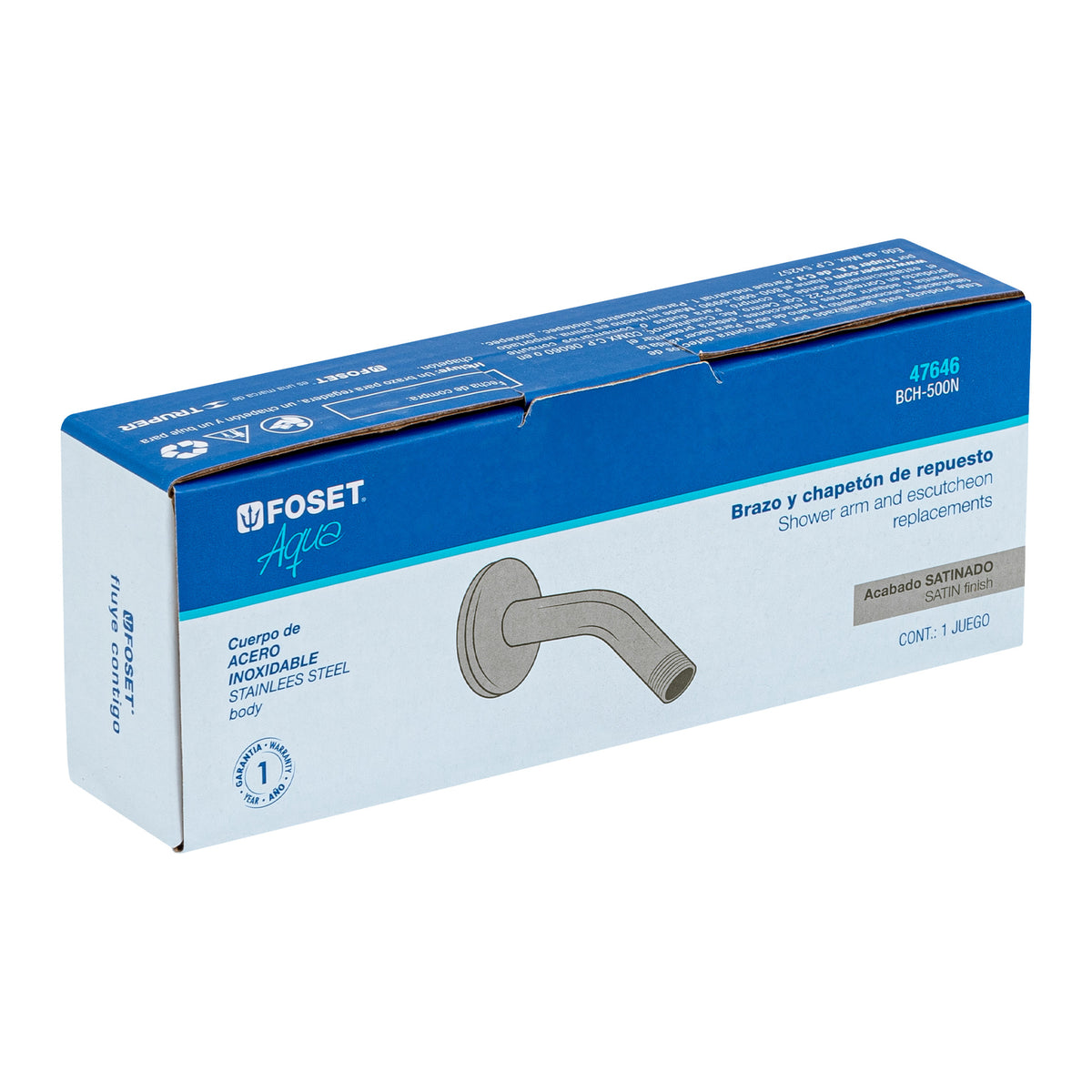 Brazo corto con chapeton para regadera satin FOSET AQUA