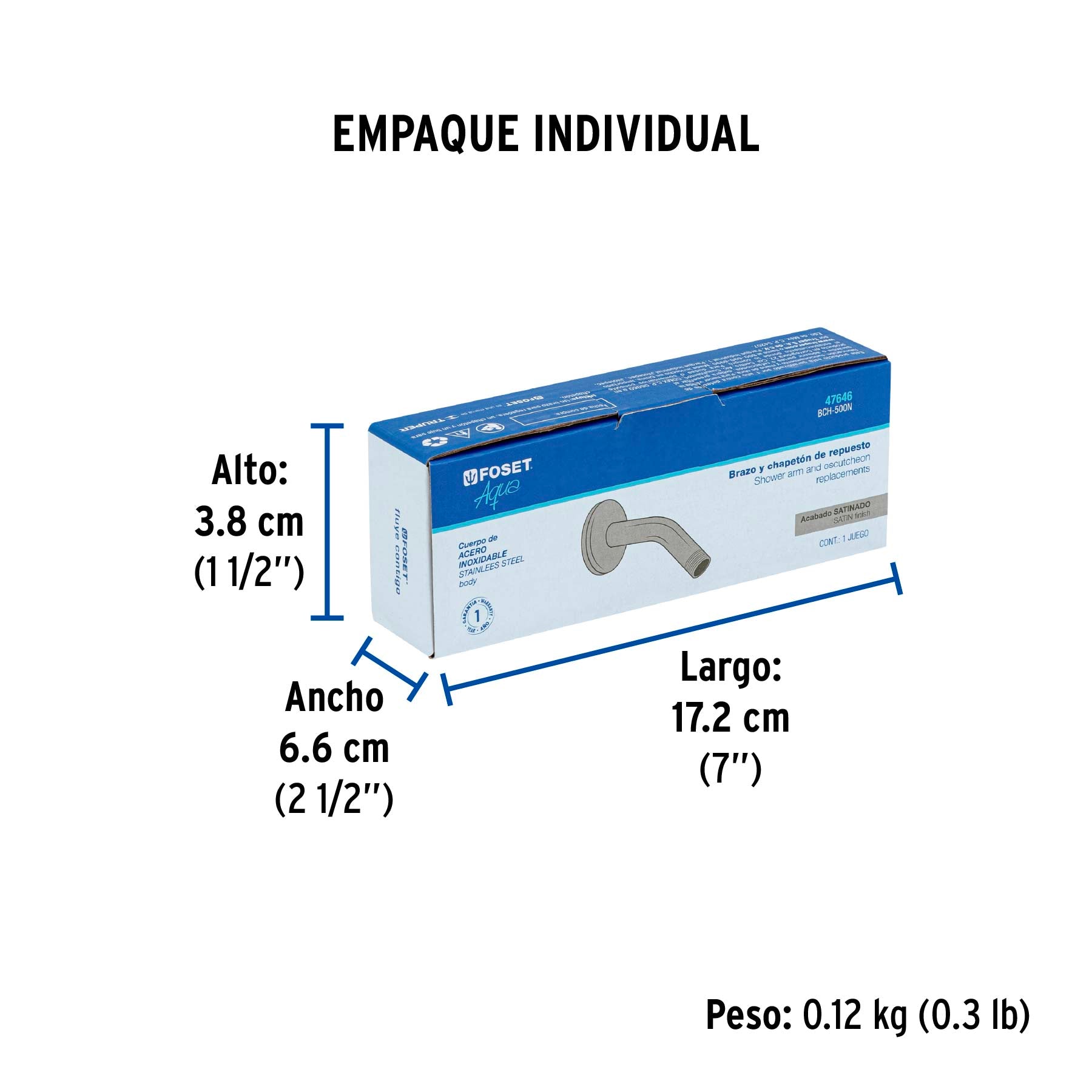 Brazo corto con chapeton para regadera satin FOSET AQUA