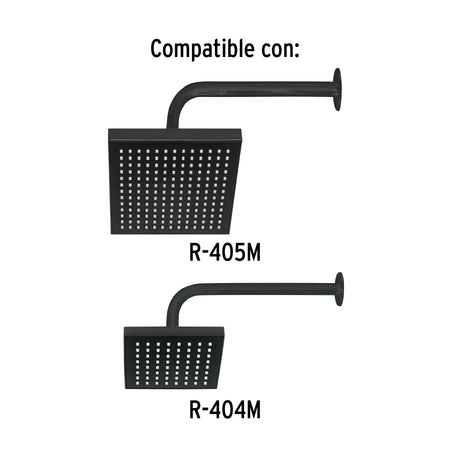 Brazo recto con chapeton para regadera 30 cm negro mate