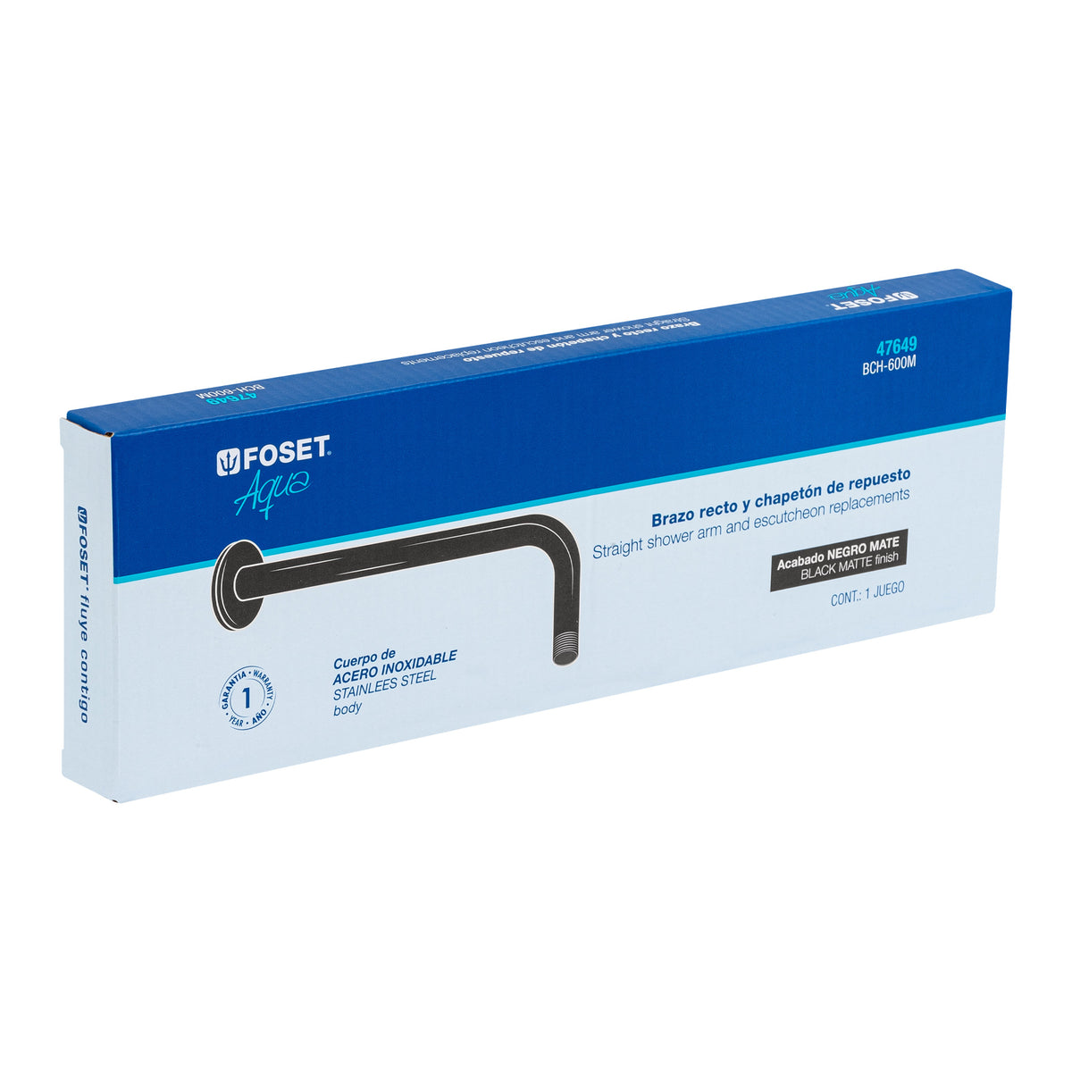 Brazo recto con chapeton para regadera 30 cm negro mate