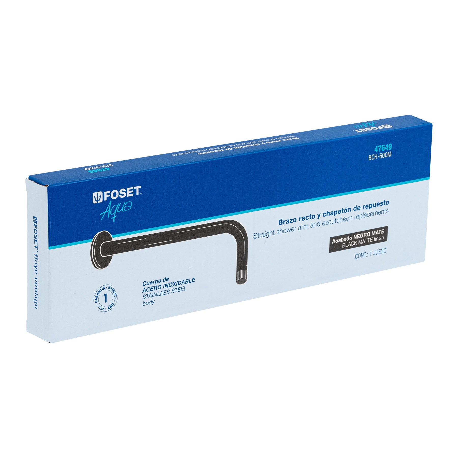 Brazo recto con chapeton para regadera 30 cm negro mate