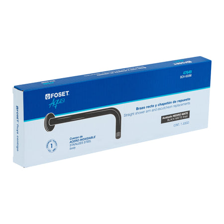 Brazo recto con chapeton para regadera 30 cm negro mate