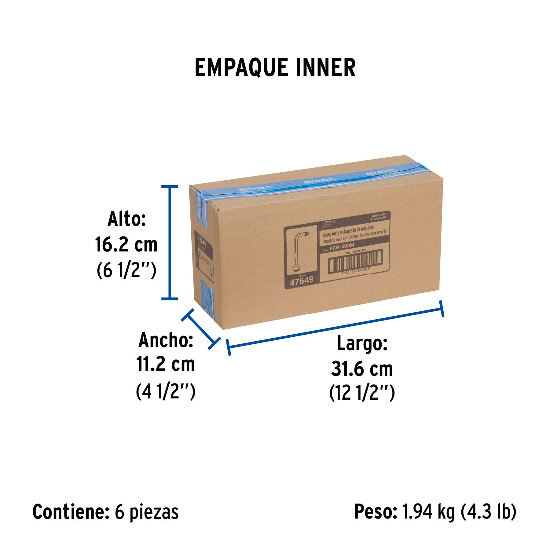 Brazo recto con chapeton para regadera 30 cm negro mate
