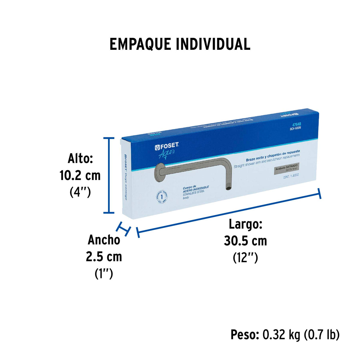 Brazo recto con chapeton para regadera 30 cm satin FOSET
