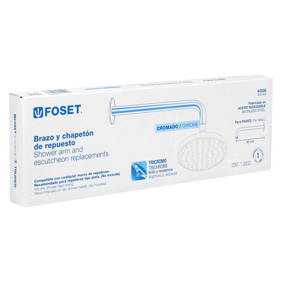 Brazo recto con chapeton para regadera 30 cm cromo FOSET