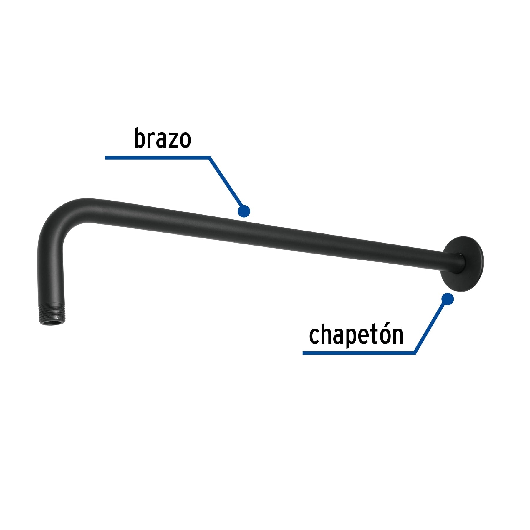 Brazo recto 50 cm con chapeton para regadera negro mate