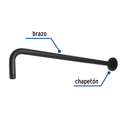 Brazo recto 50 cm con chapeton para regadera negro mate