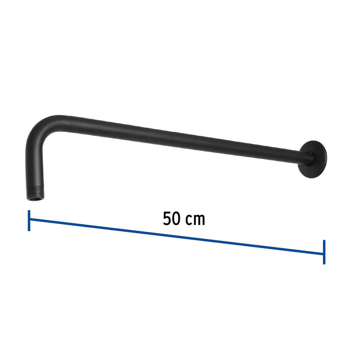 Brazo recto 50 cm con chapeton para regadera negro mate