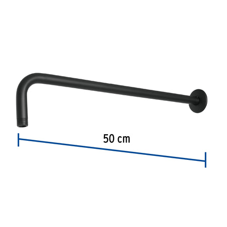 Brazo recto 50 cm con chapeton para regadera negro mate