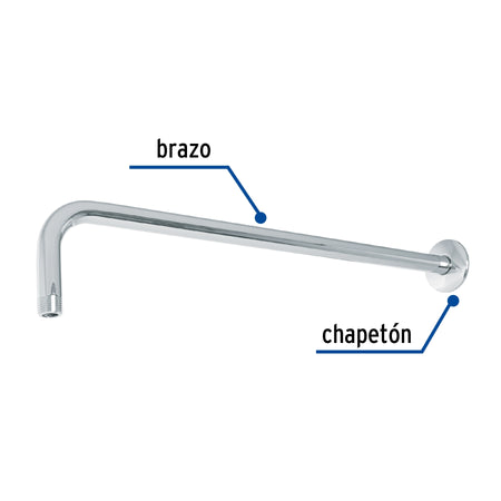 Brazo recto 50 cm con chapeton para regadera cromo FOSET