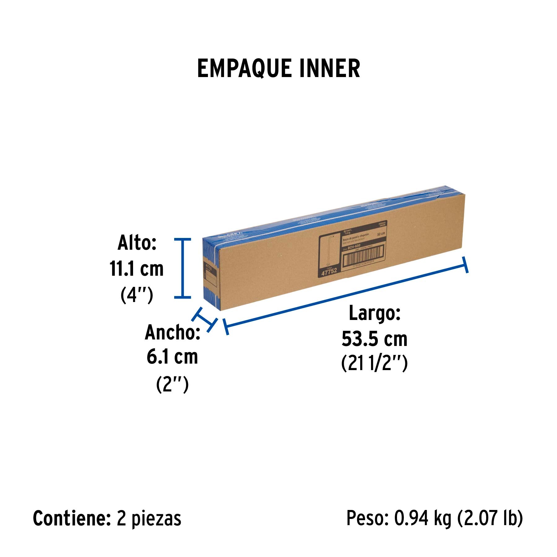 Brazo recto 50 cm con chapeton para regadera cromo FOSET