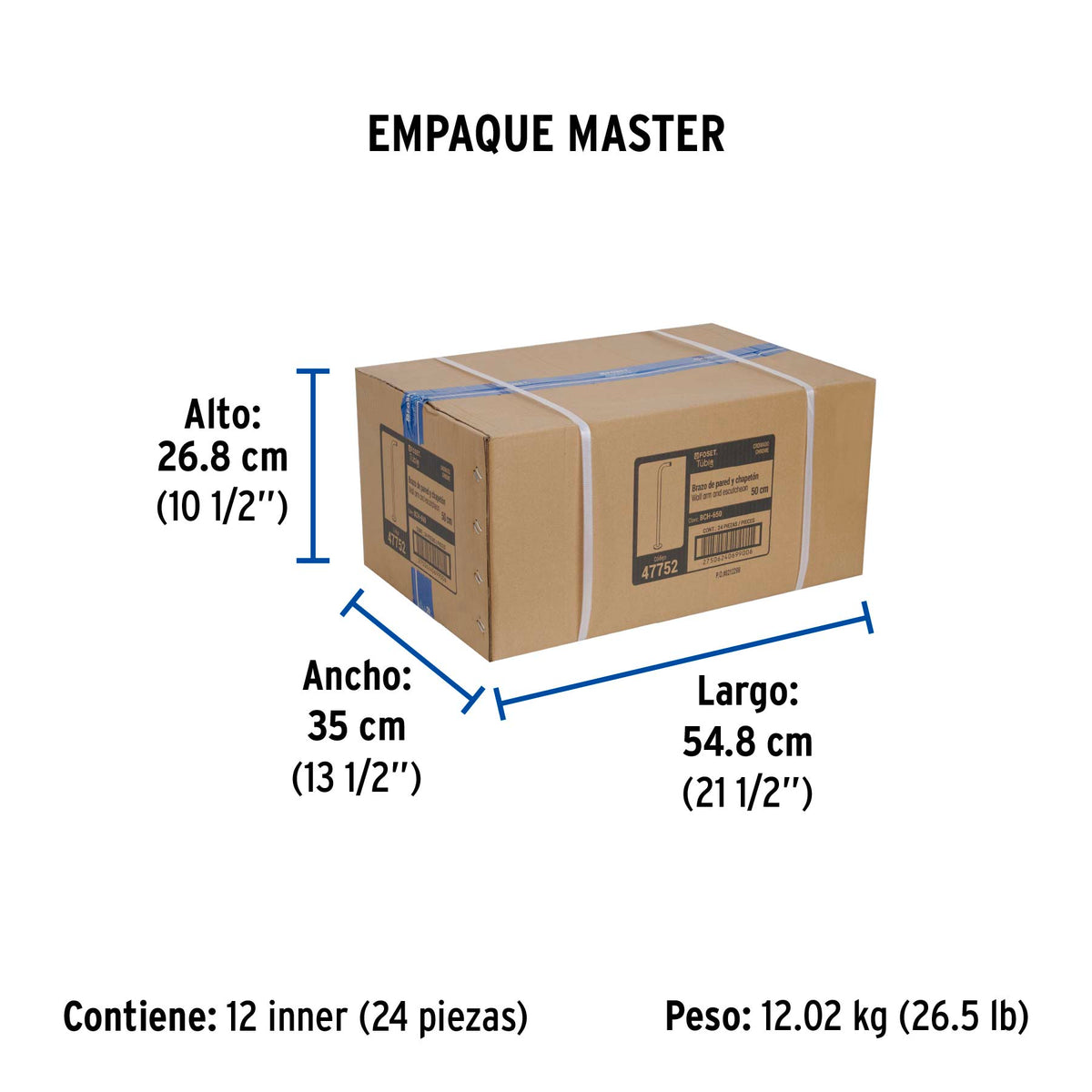 Brazo recto 50 cm con chapeton para regadera cromo FOSET