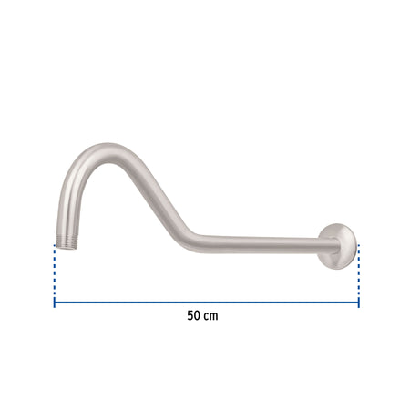 Brazo y chapeton tipo gancho para regadera 50 cm satinado