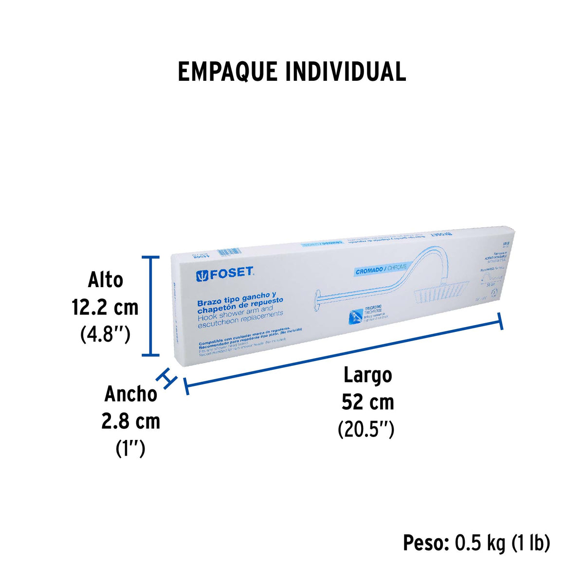 Brazo de 50 cm y chapeton tipo gancho para regadera AERO