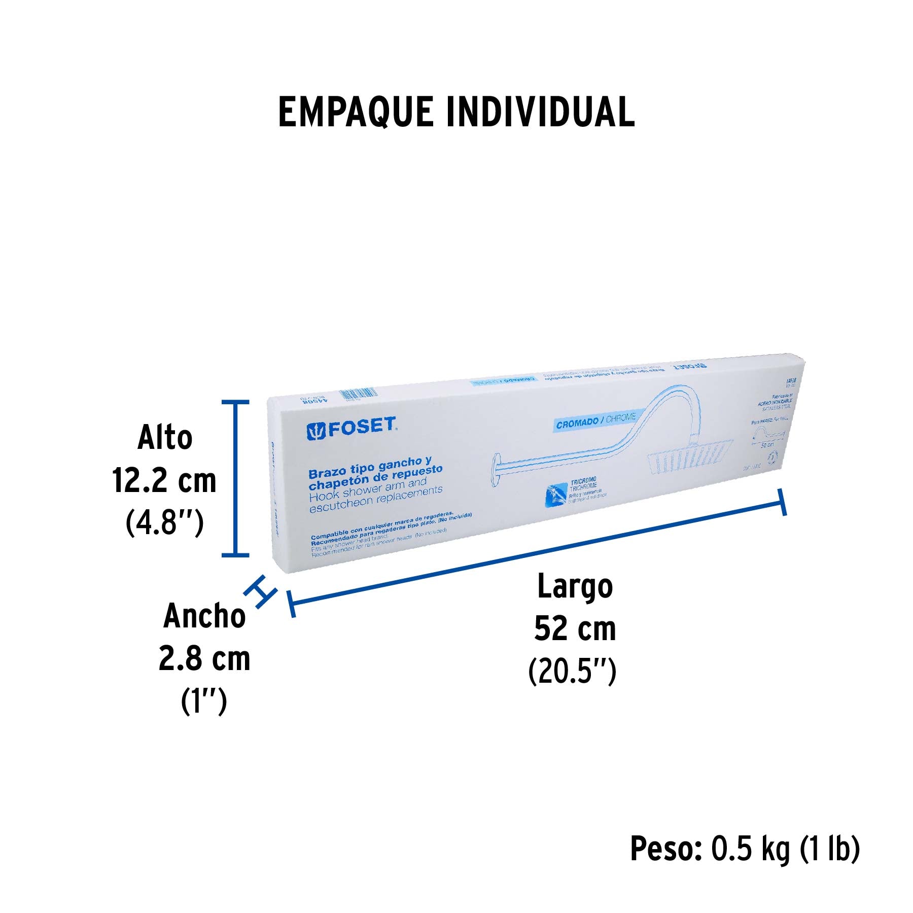 Brazo de 50 cm y chapeton tipo gancho para regadera AERO
