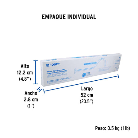 Brazo de 50 cm y chapeton tipo gancho para regadera AERO