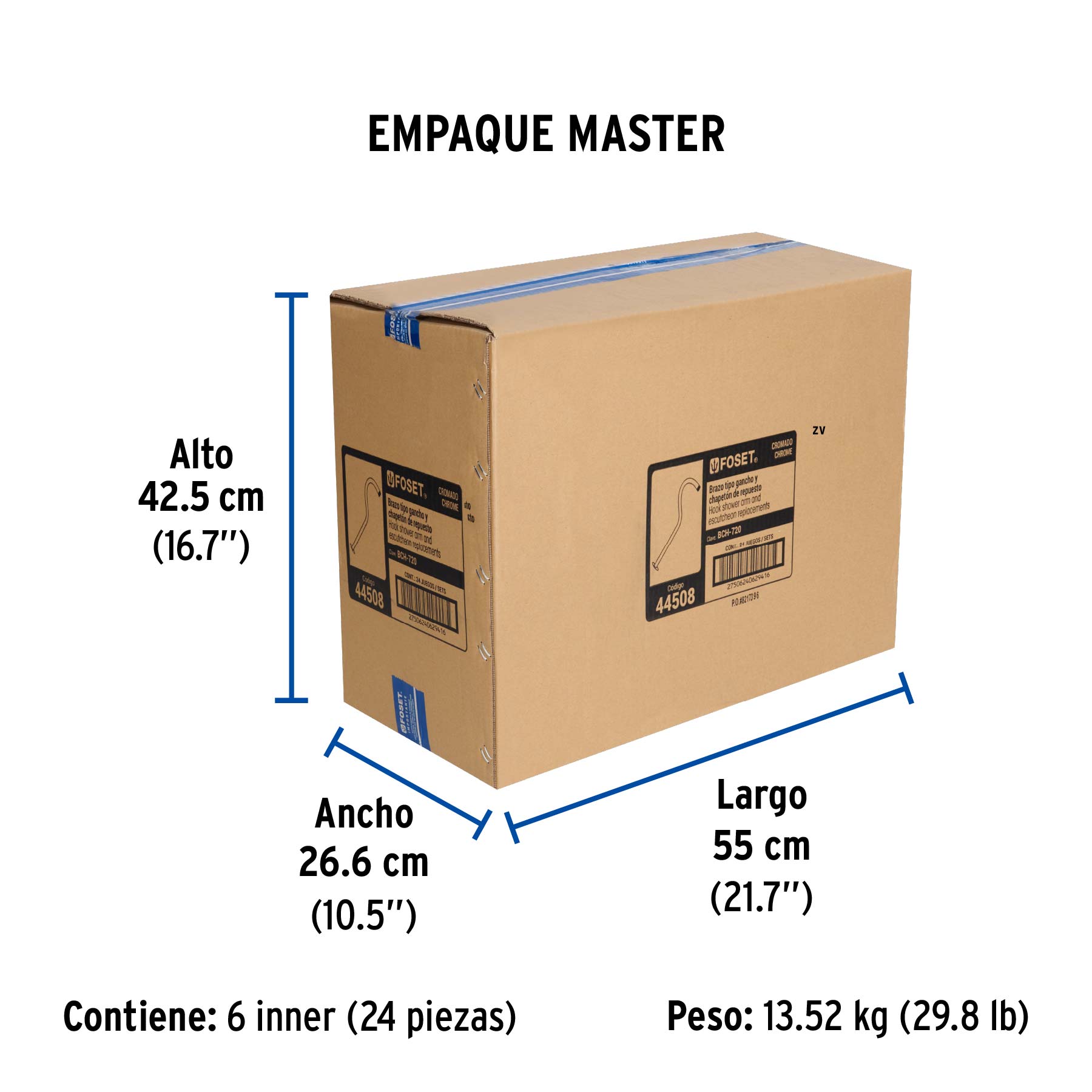 Brazo de 50 cm y chapeton tipo gancho para regadera AERO