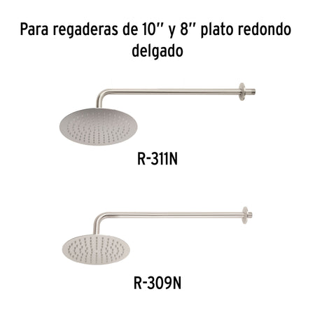 Brazo y chapetón para regadera, 50 cm, satín, RIVIERA