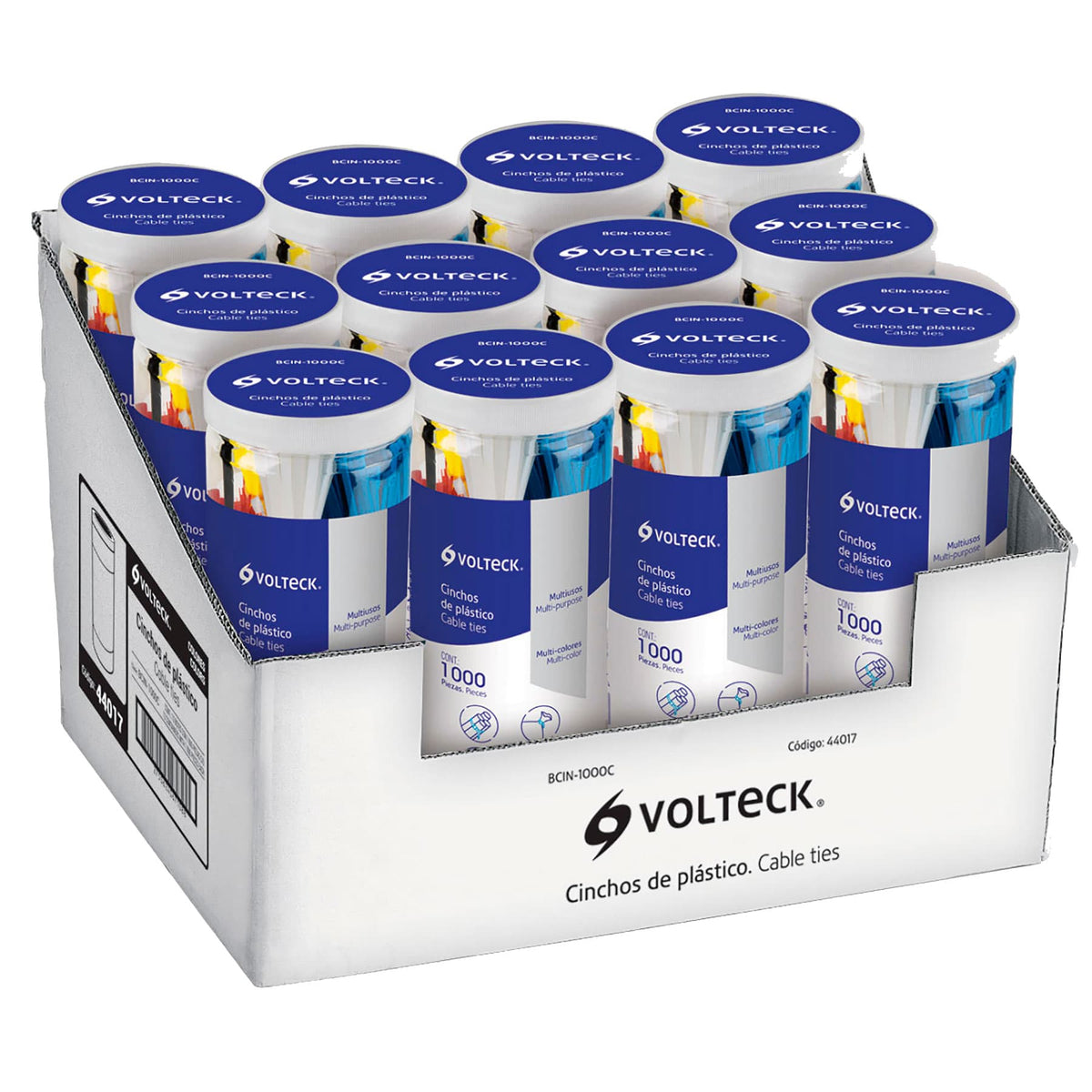 Bote con 1000 cinchos plasticos en colores surtidos Volteck