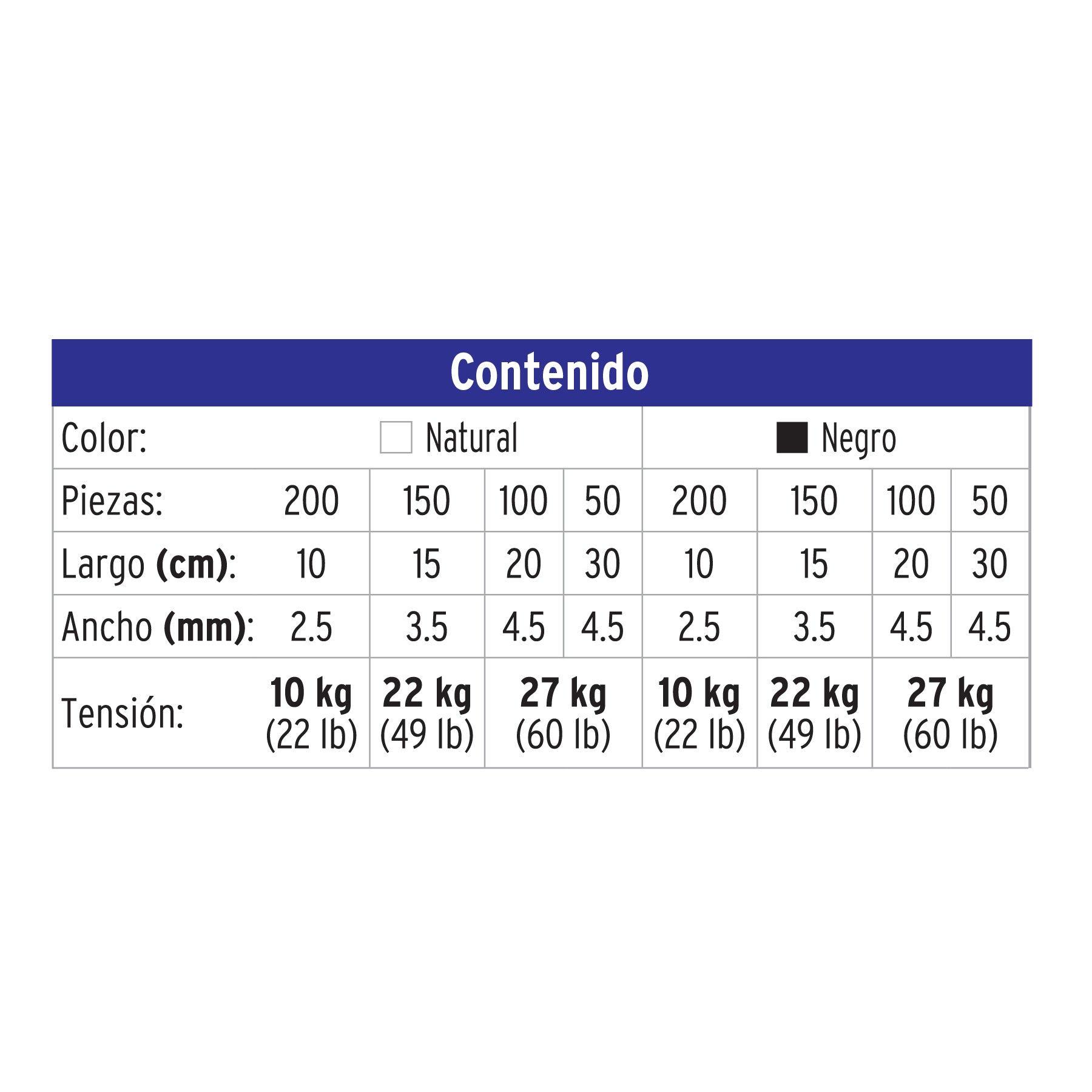 Bote con 1000 cinchos plasticos negros y naturales Volteck