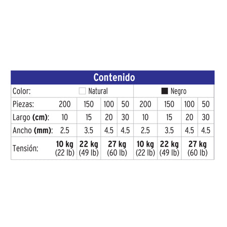 Bote con 1000 cinchos plasticos negros y naturales Volteck