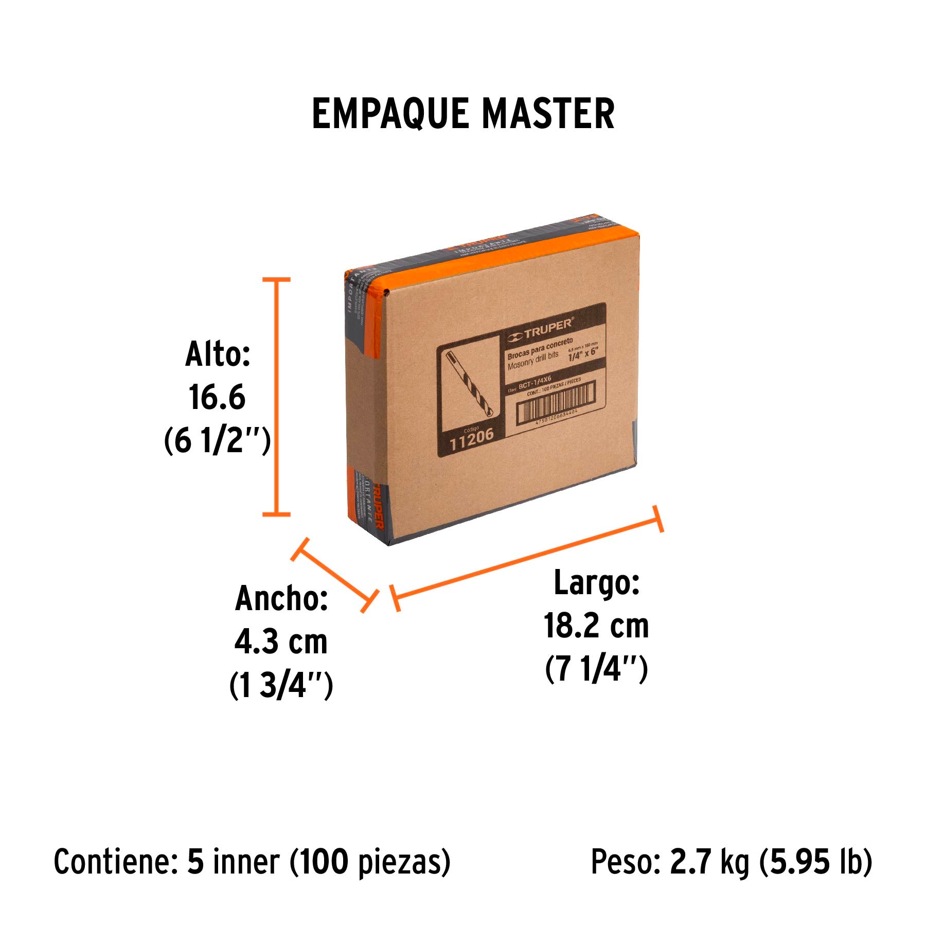 Broca para concreto de 1/4 x Truper 6"
