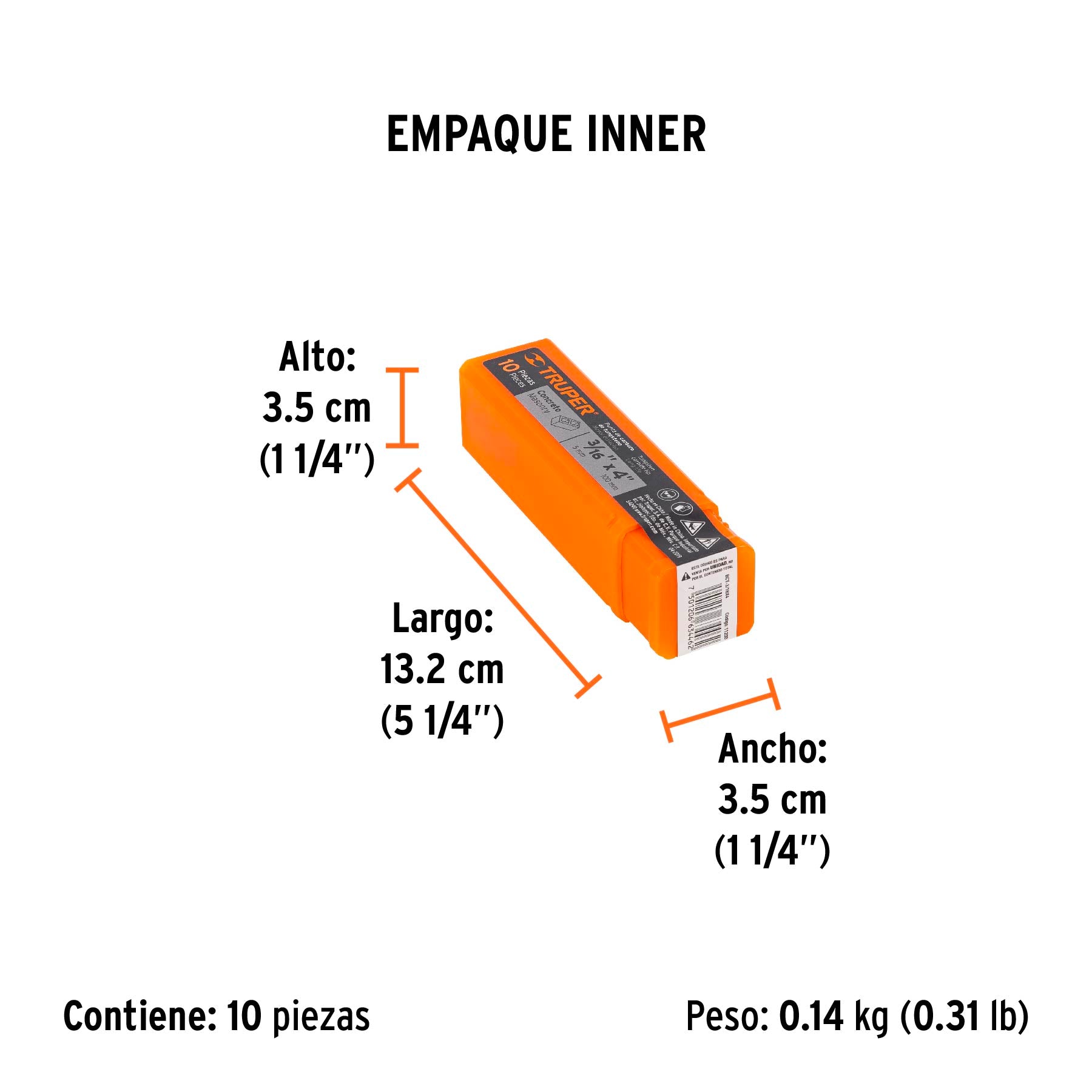 Broca para concreto de 3/16 x Truper 4"