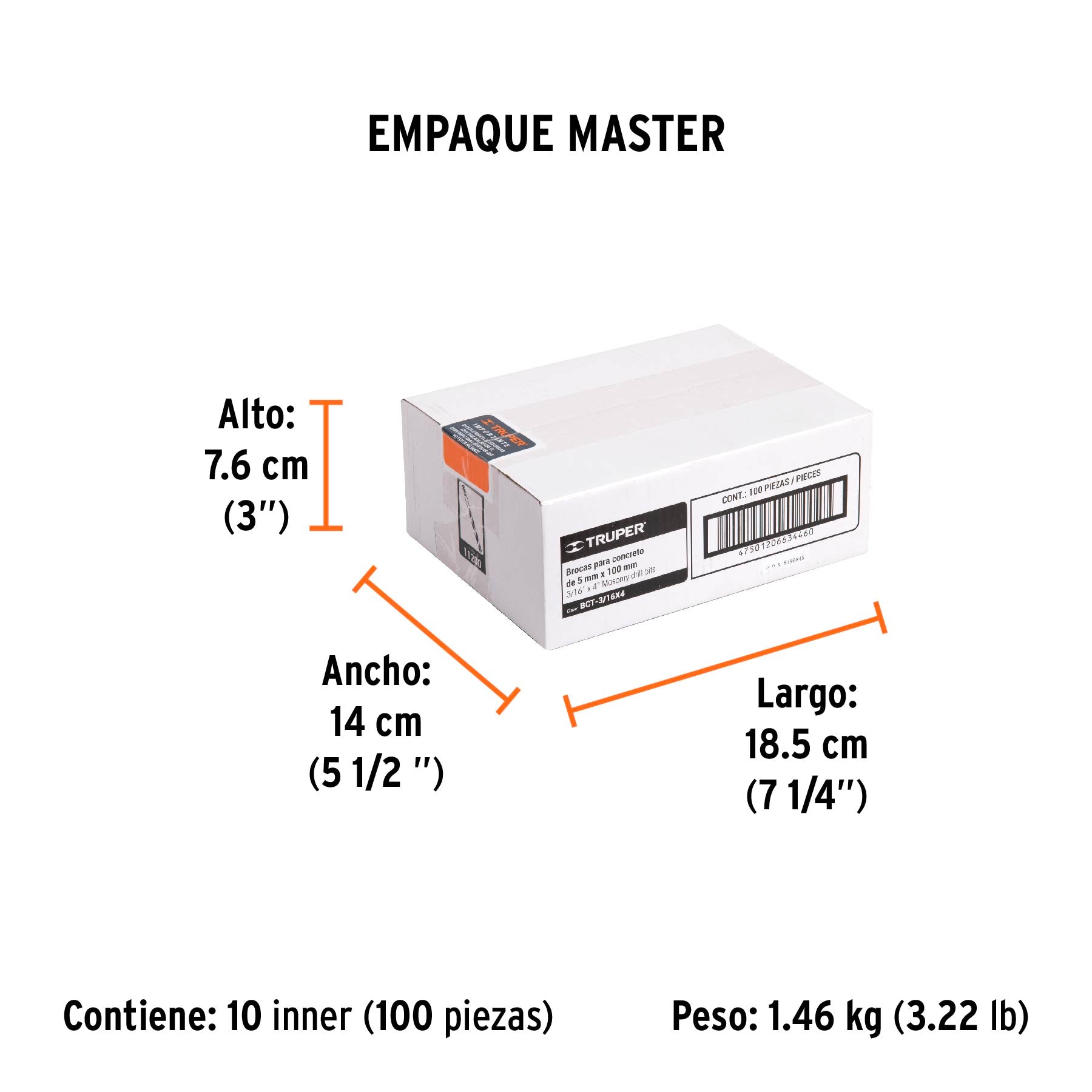 Broca para concreto de 3/16 x Truper 4"
