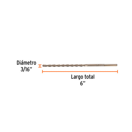 Broca para concreto de 3/16 x Truper 6"