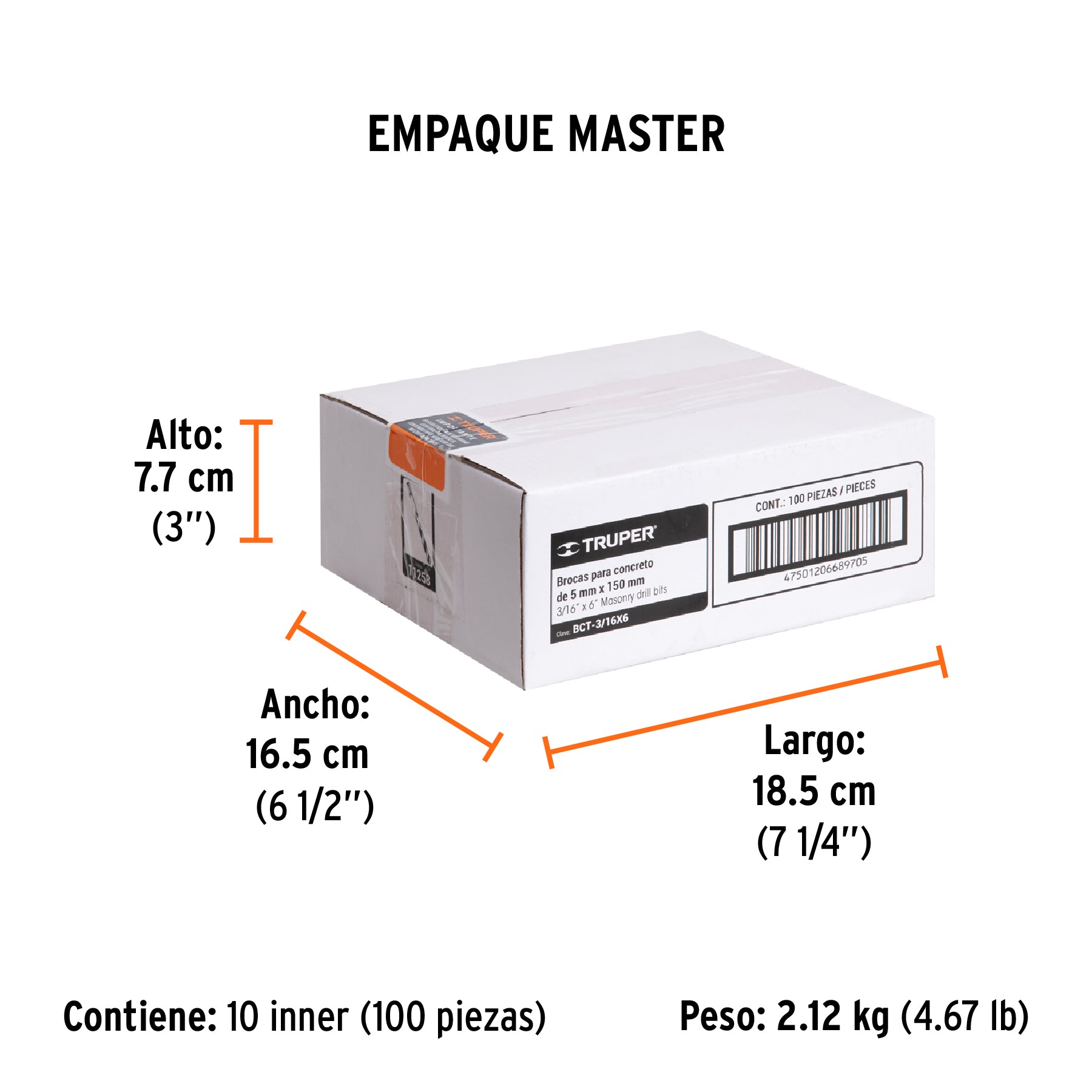 Broca para concreto de 3/16 x Truper 6"