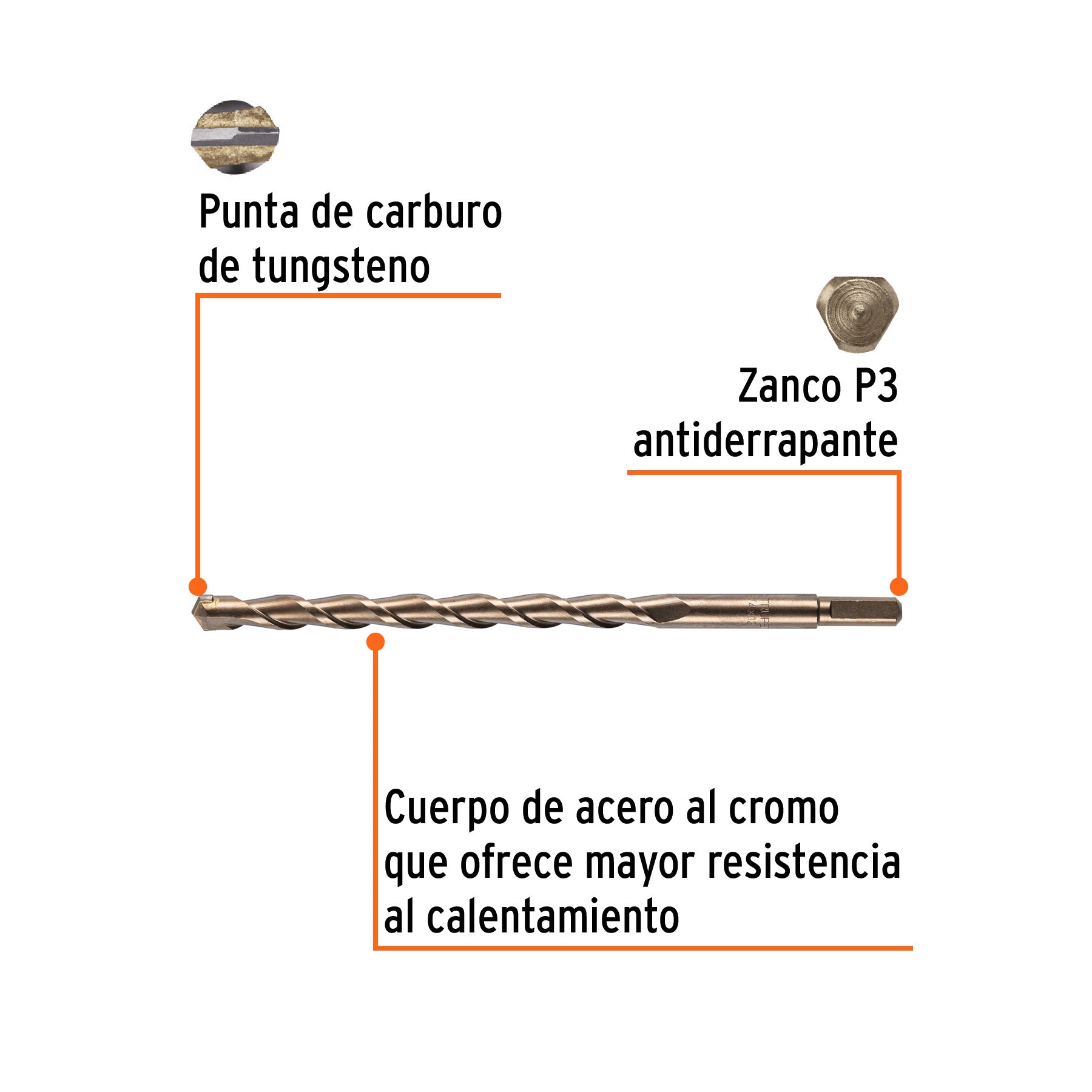 Broca para concreto de 3/4 x Truper 12"