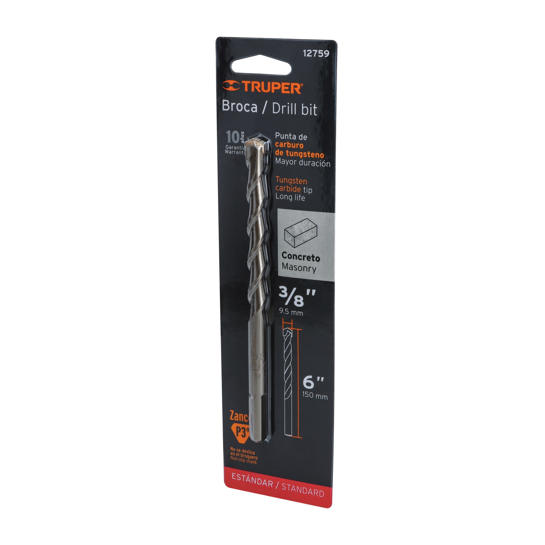 Broca para concreto de 3/8 x en blister TRUPER 6"