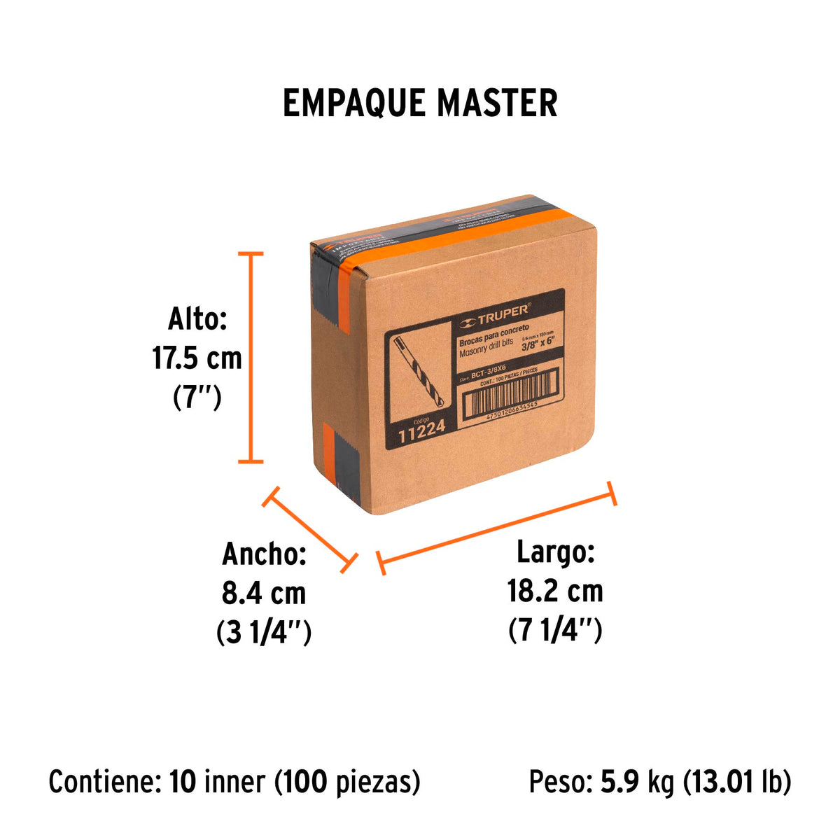 Broca para concreto de 3/8 x Truper 6"